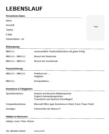 Anleitung klassischer Lebenslauf, tabellarischer Lebenslauf