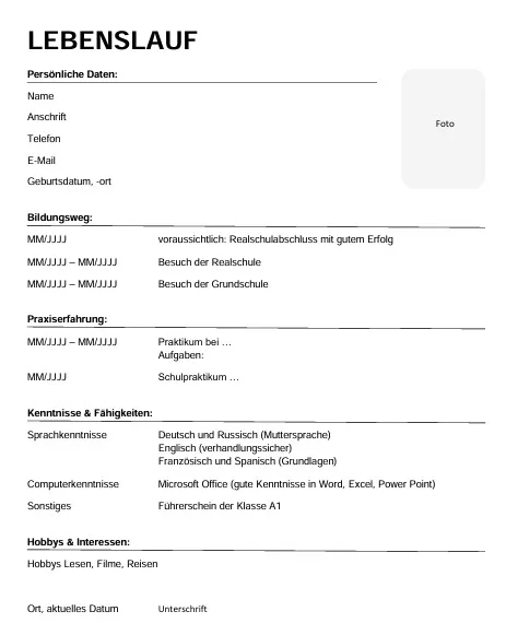 Vorher / Nachher Lebenslauf vor der Optimierung – veraltetes Layout