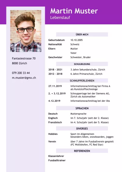 Standard-Lebenslauf Schüler 1, tabellarischer Lebenslauf Schüler 1, klassischer Lebenslauf Schüler 1, Lebenslauf Layout Schüler 1, Lebenslauf Design Schüler 1
