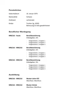 Lebenslauf-Vorlage zum Ausfüllen in Word 2