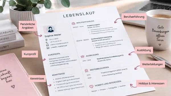 Lebenslauf Aufbau mit persönlichen Angaben, Berufserfahrung, Ausbildung und Kenntnissen