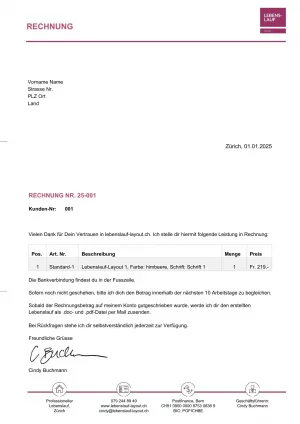 Schlussrechnung für fertiggestellten Lebenslauf