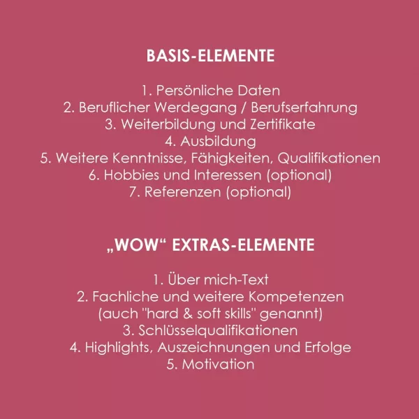 Lebenslauf Erstellung, Basis Lebenslauf, Extras Lebenslauf